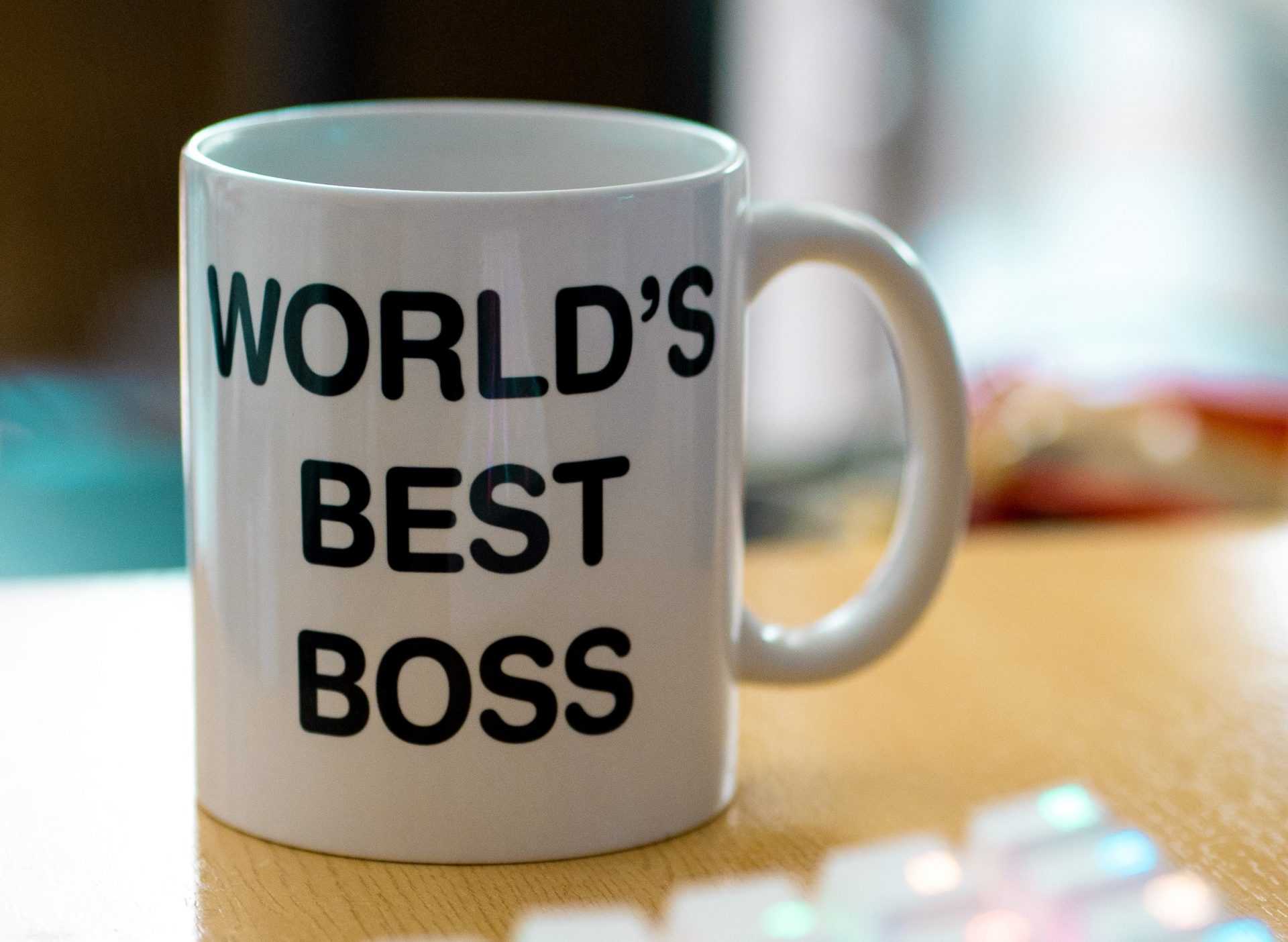 Photo of coffee mug with 'world's best boss' inscription